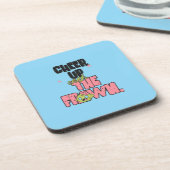 SET OF 6 CRUSH THE FROWN CHEER UP  PLASTIC COASTER コースター (左側)