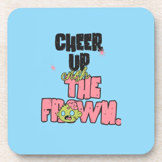 SET OF 6 CRUSH THE FROWN CHEER UP  PLASTIC COASTER コースター (正面)