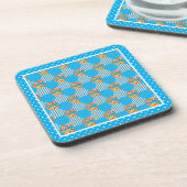 Set of Cork-backed Coasters Orange, Blue Patchwork コースター (左側)