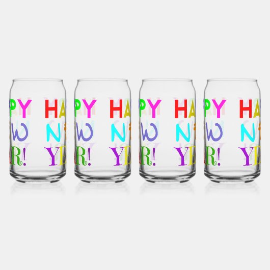 Set Of Four New Year Printed Can Glasses ガラス缶 (右)
