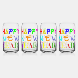 Set Of Four New Year Printed Can Glasses ガラス缶