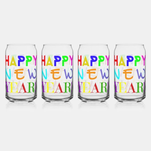 Set Of Four New Year Printed Can Glasses ガラス缶 (正面)