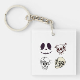 Set of Four Unique Skull Illustrations キーホルダー