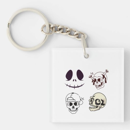 Set of Four Unique Skull Illustrations キーホルダー (正面)
