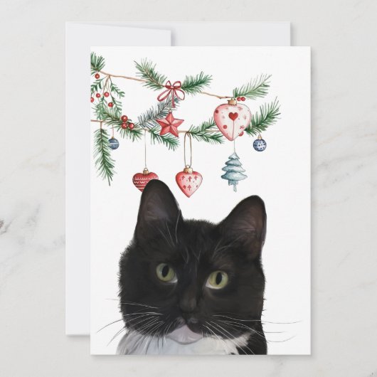 Set of Holiday Note Cards 5x7 Tuxedo Cat ノートカード (正面)