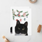 Set of Holiday Note Cards 5x7 Tuxedo Cat ノートカード (正面/裏面インサイチュ)