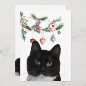 Set of Holiday Note Cards 5x7 Tuxedo Cat ノートカード (正面/裏面)