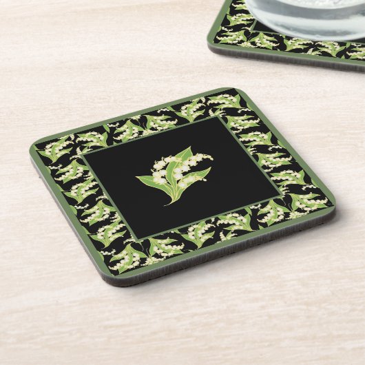 Set of Square Coasters: Lily of the Valley, Black コースター (左側)