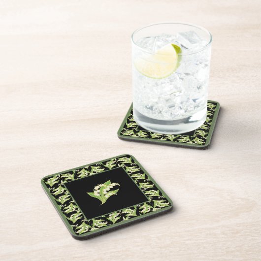 Set of Square Coasters: Lily of the Valley, Black コースター (右側)
