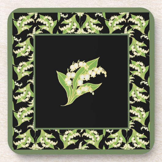 Set of Square Coasters: Lily of the Valley, Black コースター (正面)