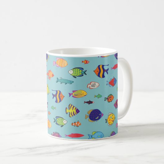 Set of tropical fish. line seamless pattern コーヒーマグカップ (正面右)