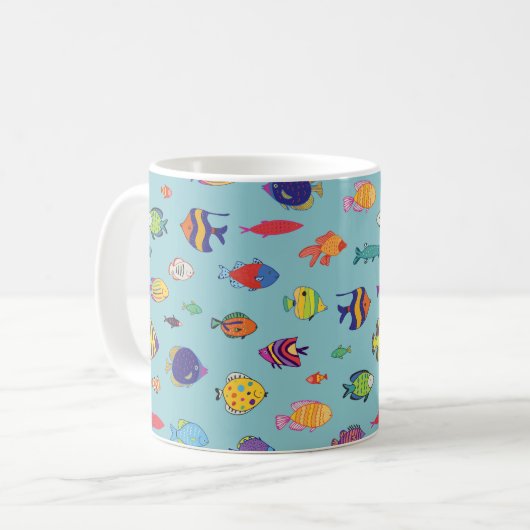Set of tropical fish. line seamless pattern コーヒーマグカップ (正面左)