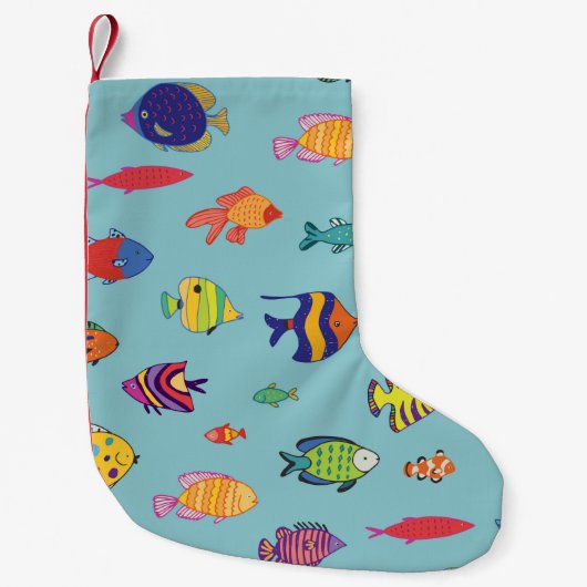 Set of tropical fish. line seamless pattern スモールクリスマスストッキング (正面)