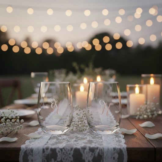 Set of Two Personalized Stemless Wine Glasses ステムなしワイングラス