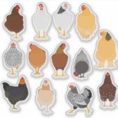 set of various chickens sticker シール (正面)