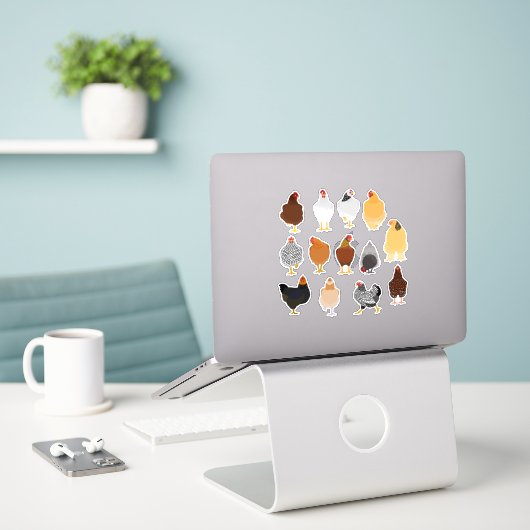 set of various chickens sticker シール (デスク上のノートパソコン)