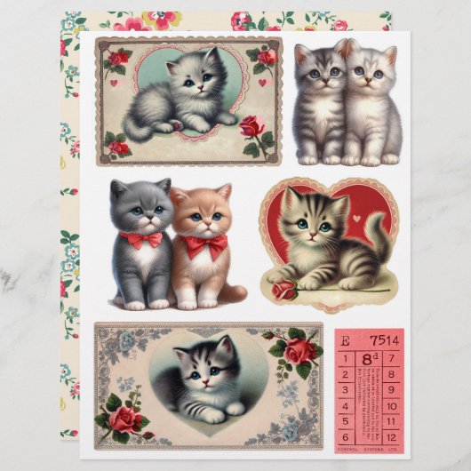 Set of Vintage Style Kitten Ephemera & Fussy Cuts (正面/裏面)