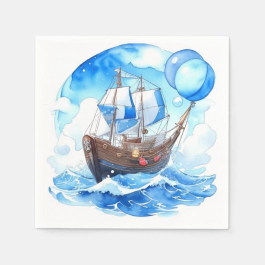 Set Sail: Boy 航海の Baby Shower スタンダードカクテルナプキン (正面)