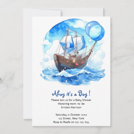 Set Sail: Boy 航海の Baby Shower 招待状 (正面)