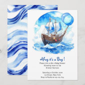 Set Sail: Boy 航海の Baby Shower 招待状 (正面/裏面)