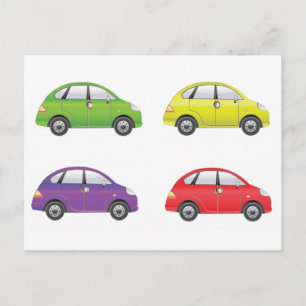 SetofFourCarVector1カラフル CARTOON CARSおもしろいTRA ポストカード
