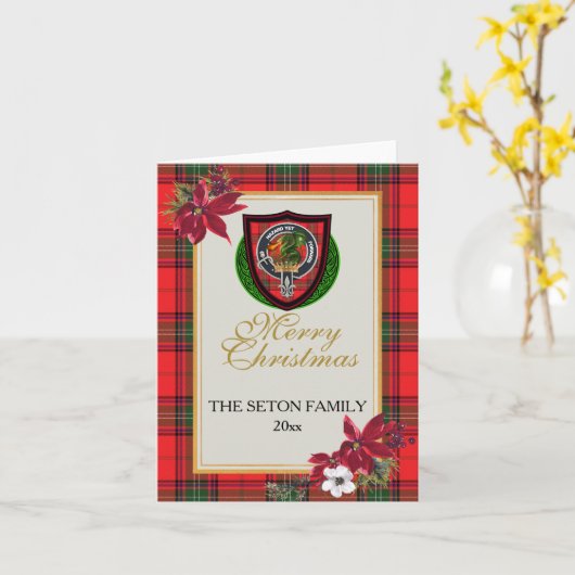 Seton Scottish Clan Tartan & Crest カード (黄色い花)