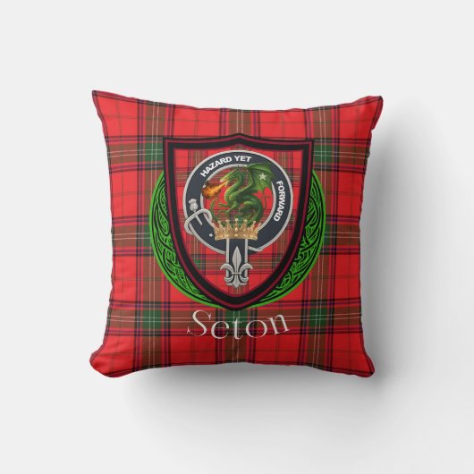 Seton Scottish Clan Tartan & Crest クッション (正面)