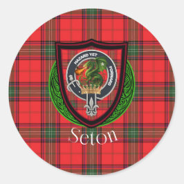 Seton Scottish Clan Tartan & Crest ラウンドシール