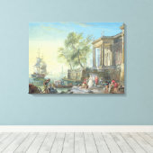 Setting Sunのポートシーン(キャンバス上の油) キャンバスプリント (インサイチュ (ウッドフロア))