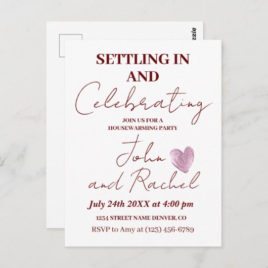 Settling Inと祝の引っ越し祝いパーティーパーティー ポストカード (正面/裏面)