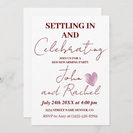 Settling Inと祝の引っ越し祝いパーティーパーティー 招待状 (正面/裏面)