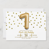 SEVEN 7 ゴールドバルーンの紙吹雪 7歳の誕生日パーティー 招待状 (正面)