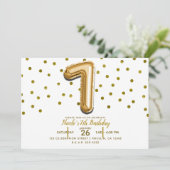 SEVEN 7 ゴールドバルーンの紙吹雪 7歳の誕生日パーティー 招待状 (スタンド正面)