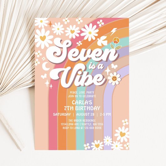 SEVEN is a Vibe ひまわり 虹 ヒッピースタイル 7歳の誕生日 招待状