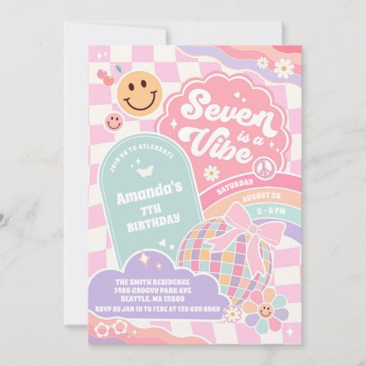 Seven Is A Vibe Cloud Rainbow Disco 7th Birthday 招待状 (正面)
