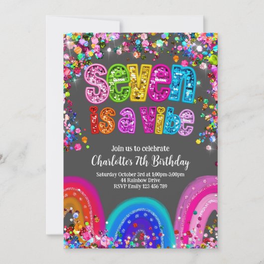 Seven is a Vibe Glitter Girls Party Invitation 招待状 (正面)