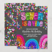 Seven is a Vibe Glitter Girls Party Invitation 招待状 (正面/裏面)
