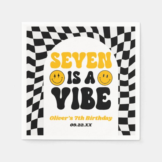 Seven Is A Vibe Retro Seventh 7th Birthday Party スタンダードカクテルナプキン (正面)