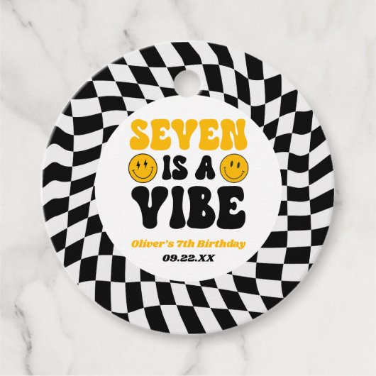 Seven Is A Vibe Retro Seventh 7th Birthday Party フェイバータグ (正面)