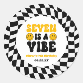 Seven Is A Vibe Retro Seventh 7th Birthday Party ラウンドシール