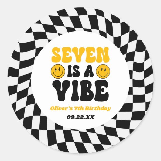 Seven Is A Vibe Retro Seventh 7th Birthday Party ラウンドシール (正面)