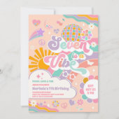Seven Is A Vibe Sun Rainbow Disco 7th Birthday 招待状 (正面)