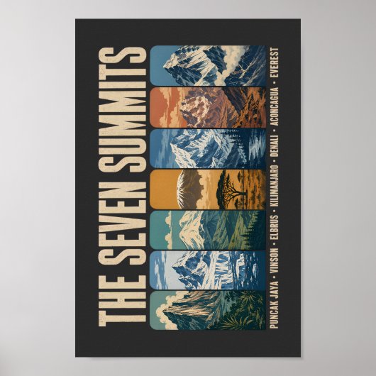 Seven Summits Mountain Landmarks Illustration ポスター (正面)