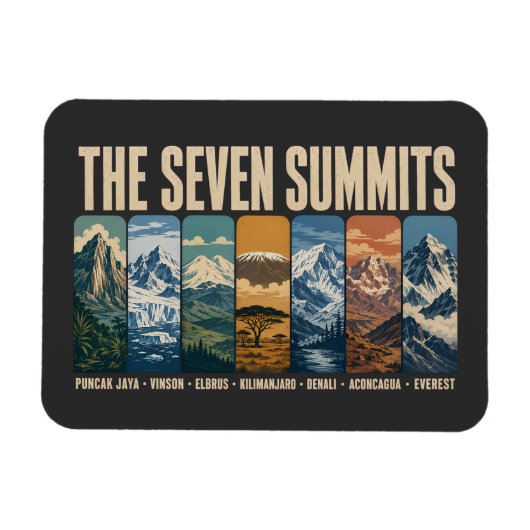Seven Summits Mountain Landmarks Illustration マグネット (横)