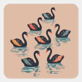 Seven Swans A Swimming Cut-Out Stencil-Style 3 スクエアシール