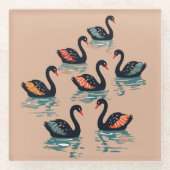 Seven Swans A Swimming Cut-Out Stencil-Style 4 ガラスコースター (正面)
