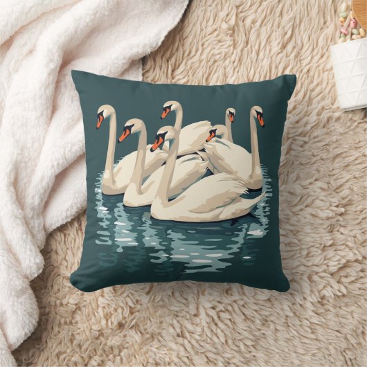 Seven Swans A Swimming Cut-Out Stencil-Style 4 クッション (ブランケット)