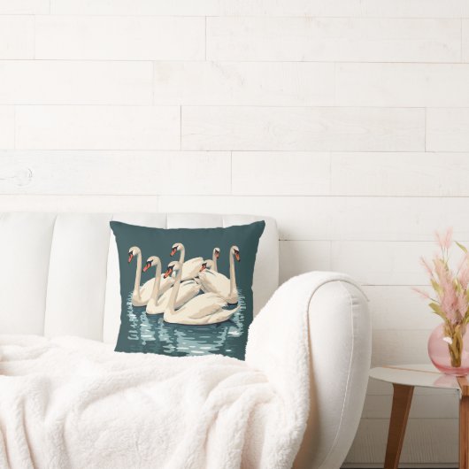 Seven Swans A Swimming Cut-Out Stencil-Style 4 クッション (ソファ)
