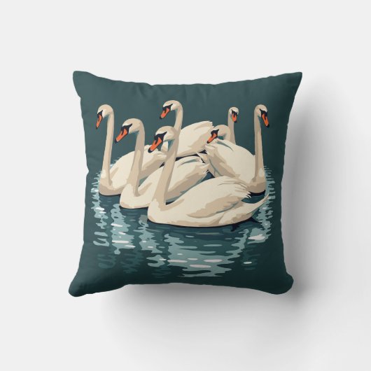 Seven Swans A Swimming Cut-Out Stencil-Style 4 クッション (裏面)