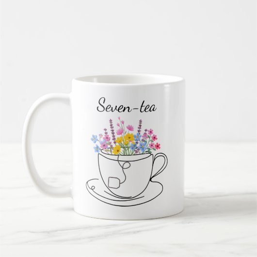 Seven-Tea 70th Birthday Whimsical Fun Floral コーヒーマグカップ (左)